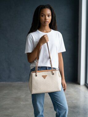 Guess Monogram Logo Satchel Handbag